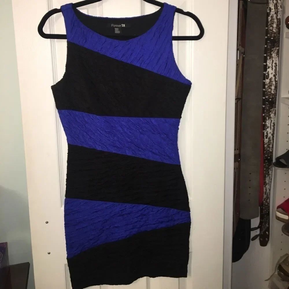Black & Blue Striped Fitted Mini Dress